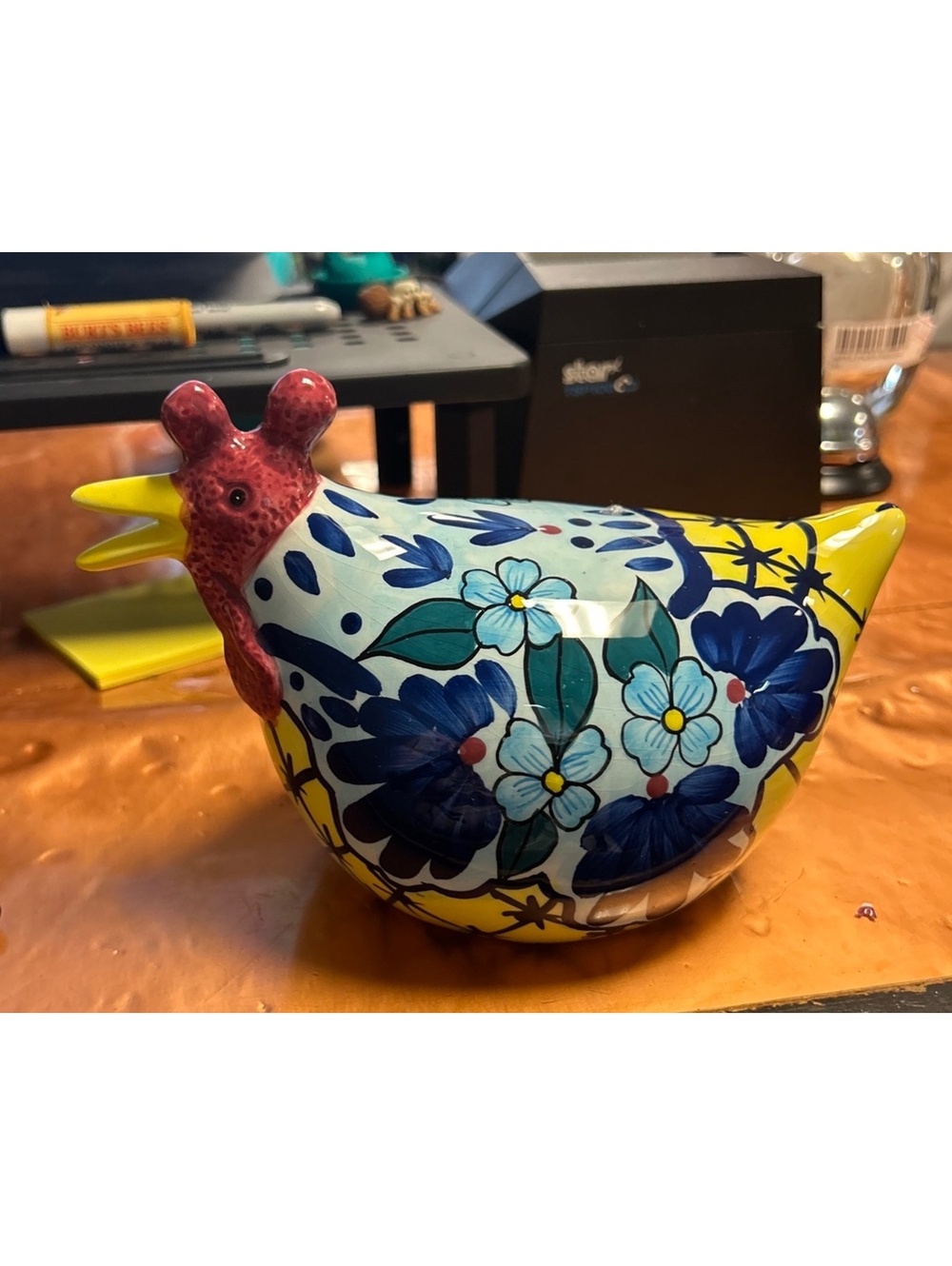Floral ceramic rooster